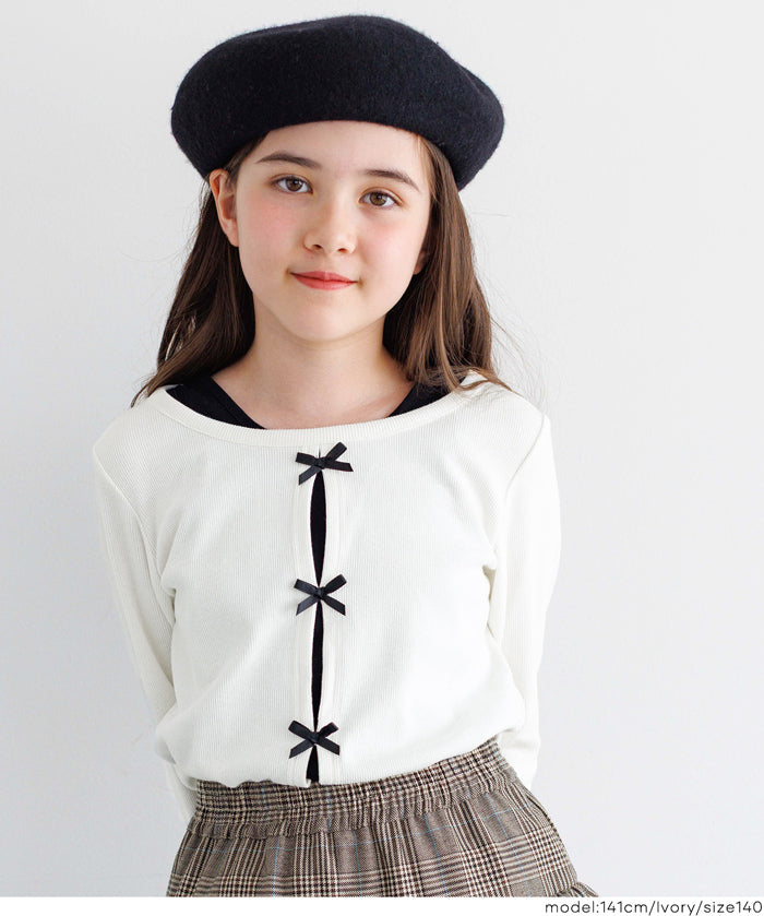 童裝可愛蝴蝶結兩層造型長袖上衣