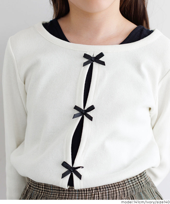 童裝可愛蝴蝶結兩層造型長袖上衣