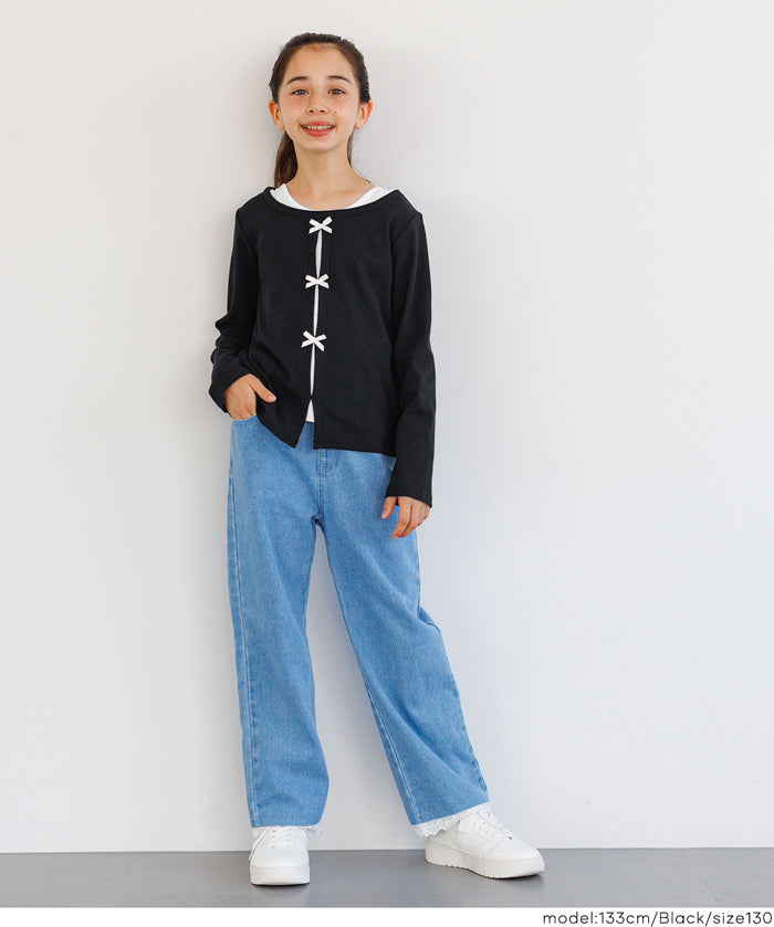 童裝可愛蝴蝶結兩層造型長袖上衣