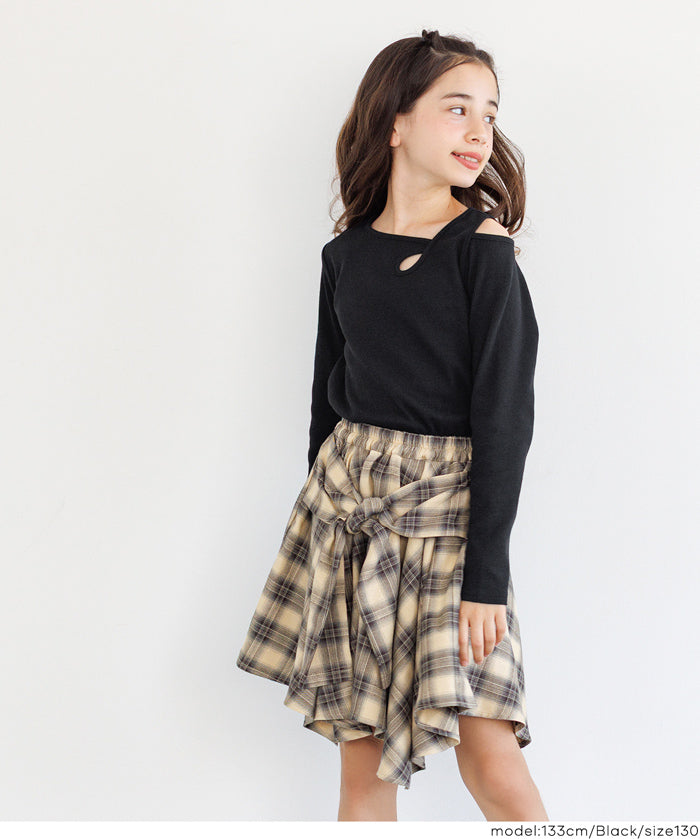 童裝不規則肩膀設計長袖上衣