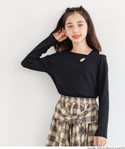 童裝不規則肩膀設計長袖上衣