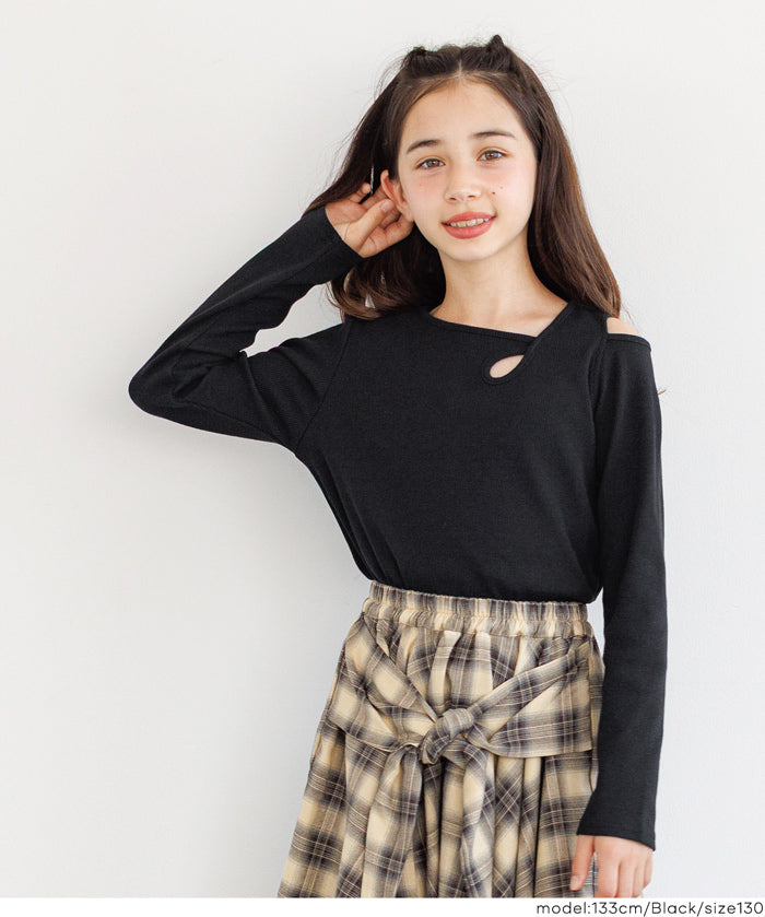 童裝不規則肩膀設計長袖上衣