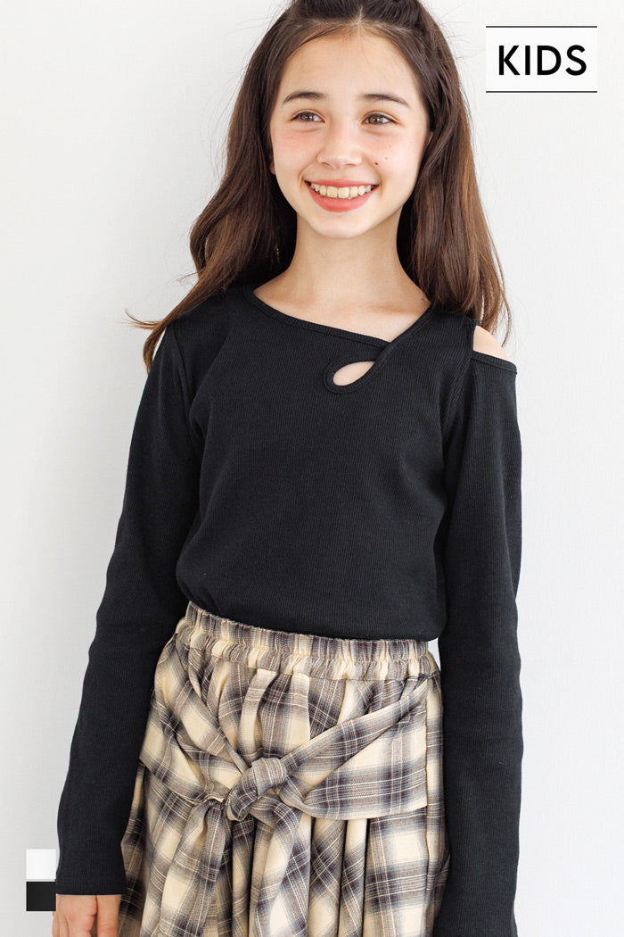 童裝不規則肩膀設計長袖上衣