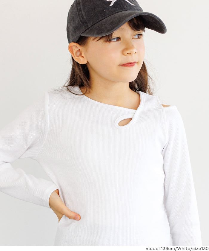 童裝不規則肩膀設計長袖上衣