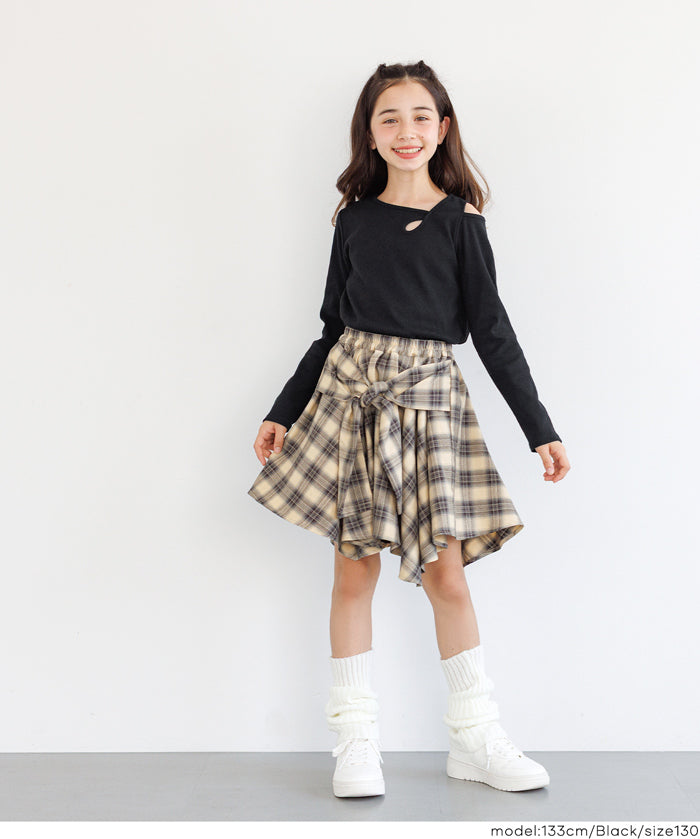 童裝不規則肩膀設計長袖上衣