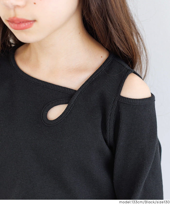 童裝不規則肩膀設計長袖上衣