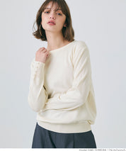 Pearl cuff crew neck knit top