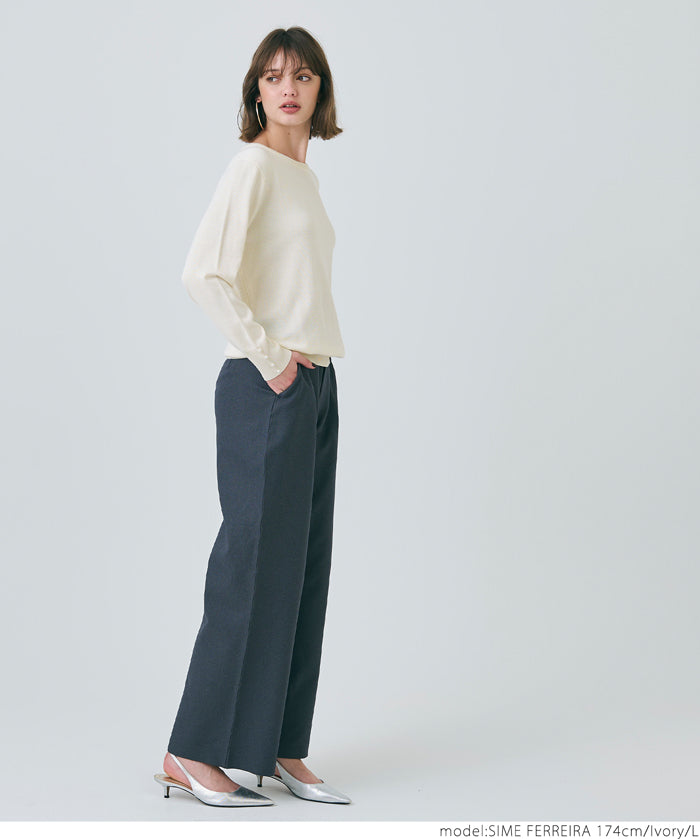 Pearl cuff crew neck knit top