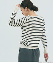 Pearl cuff crew neck knit top