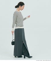 Pearl cuff crew neck knit top