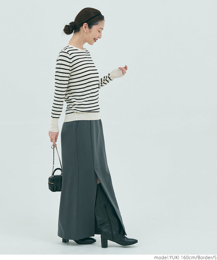 Pearl cuff crew neck knit top