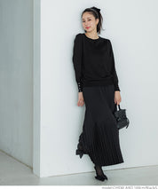 Pearl cuff crew neck knit top