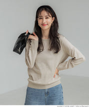 Pearl cuff crew neck knit top