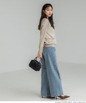 Pearl cuff crew neck knit top