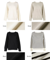 Pearl cuff crew neck knit top