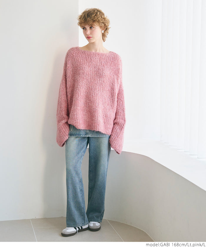 Bouclé boat neck knit top