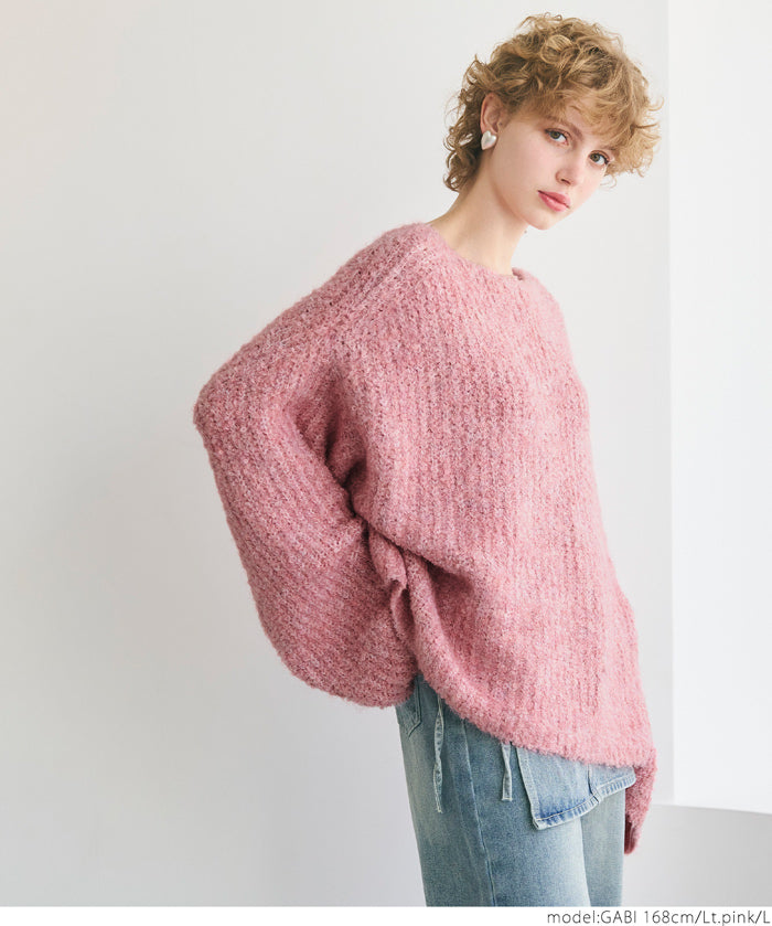 Bouclé boat neck knit top