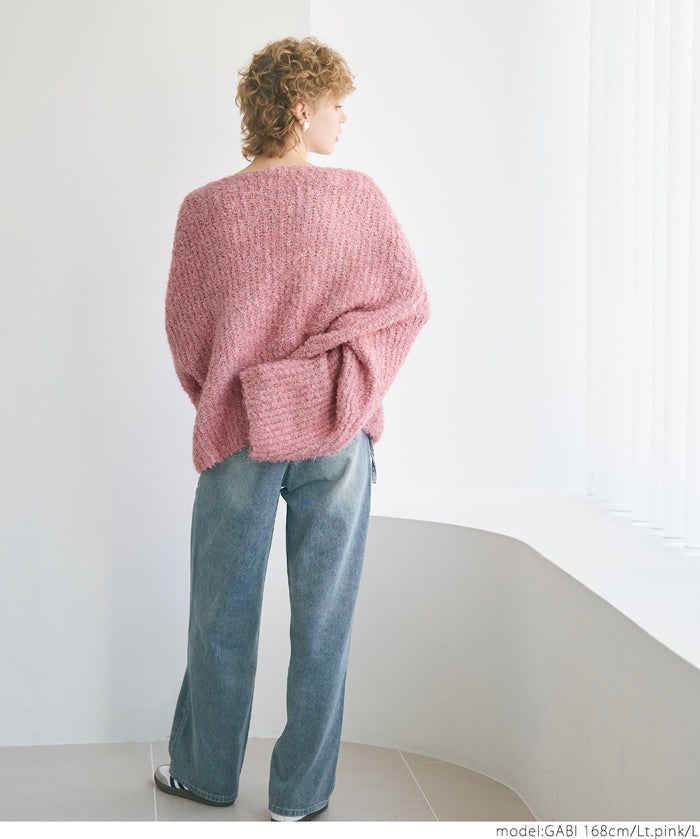 Bouclé boat neck knit top