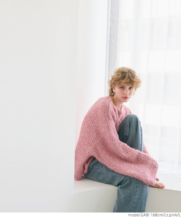 Bouclé boat neck knit top