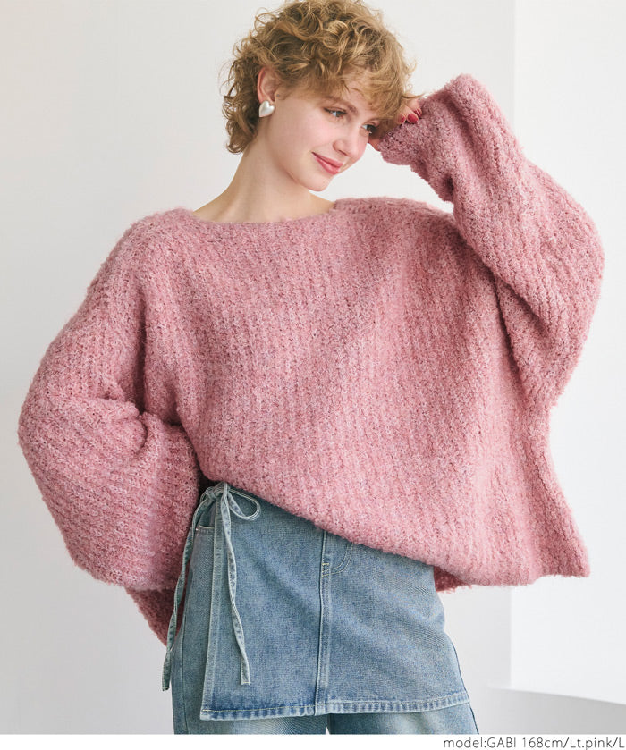 Bouclé boat neck knit top