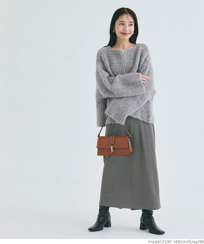 Bouclé boat neck knit top