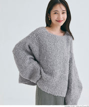 Bouclé boat neck knit top