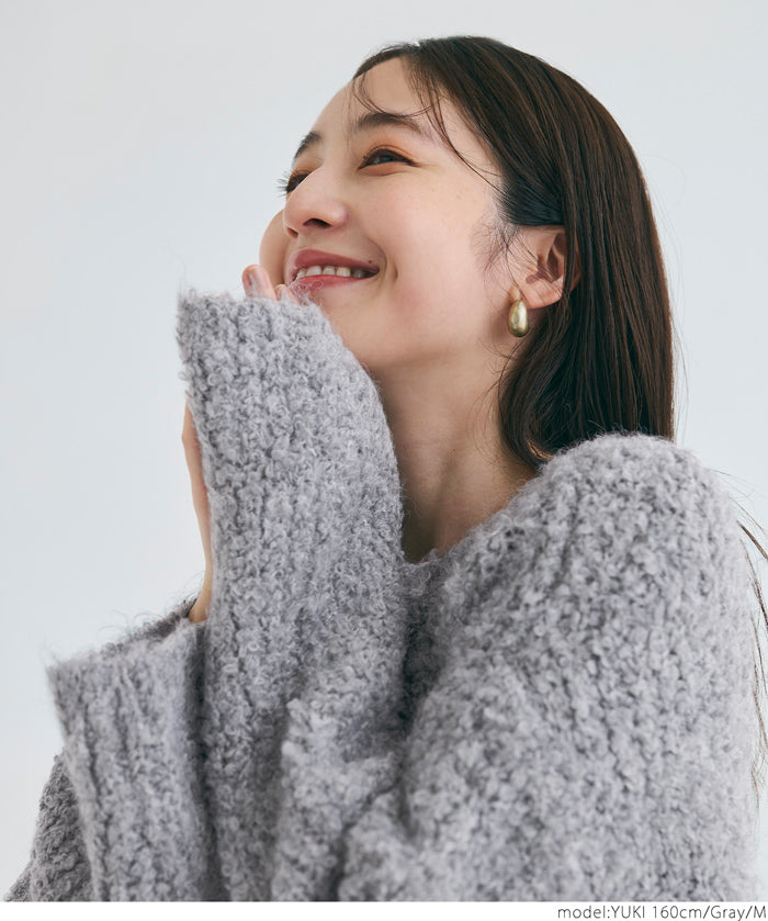 Bouclé boat neck knit top