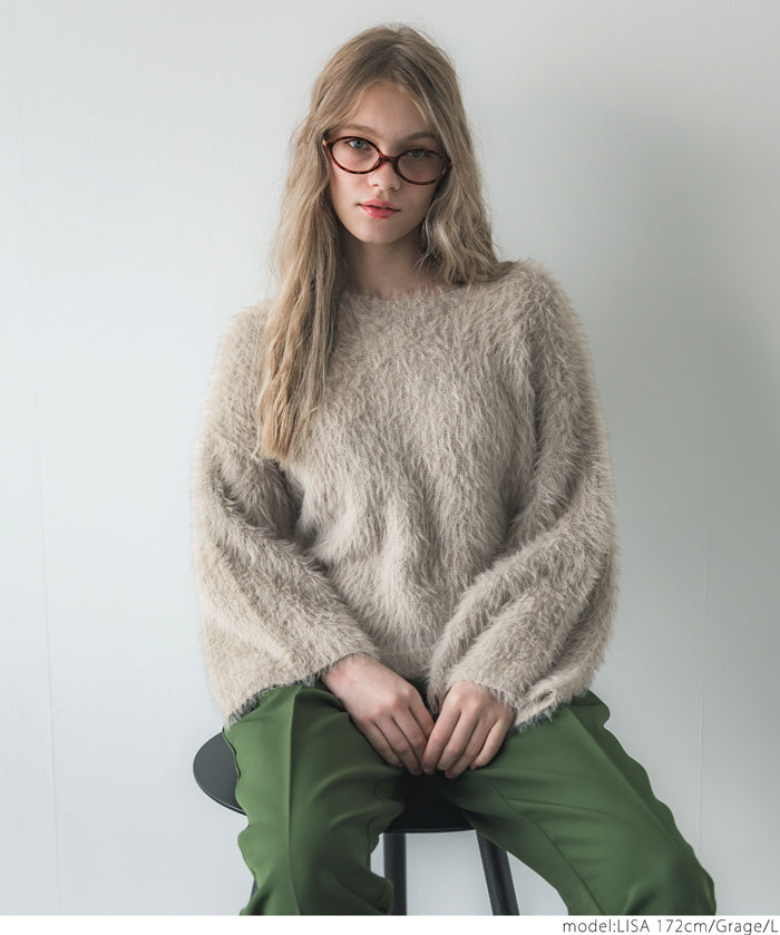 Shaggy knit boat neck top