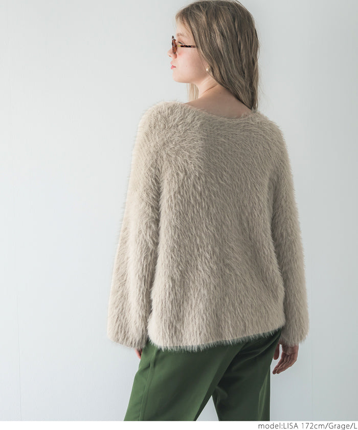 Shaggy knit boat neck top