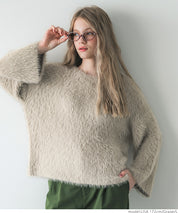 Shaggy knit boat neck top