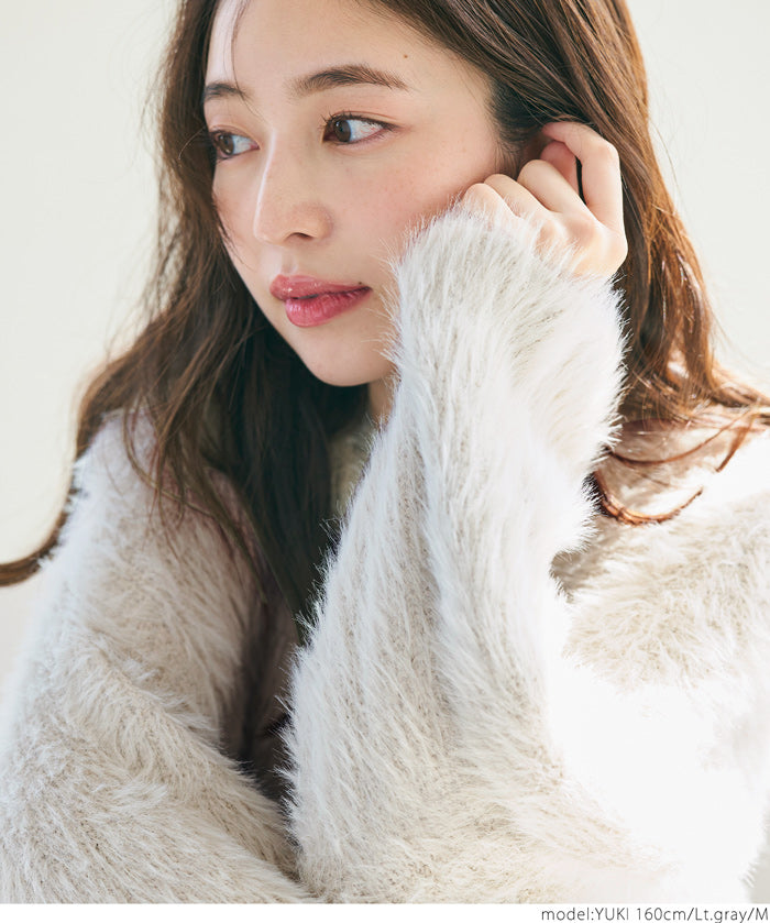 Shaggy knit boat neck top