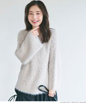 Shaggy knit boat neck top