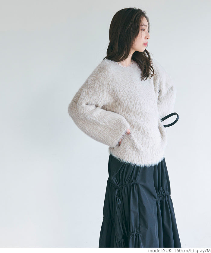 Shaggy knit boat neck top