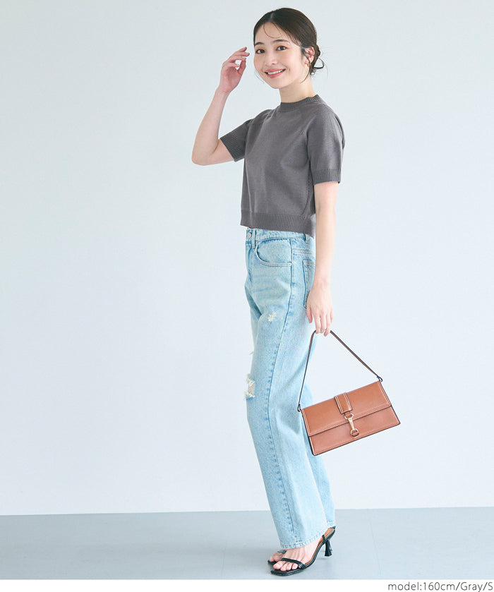 Summer Kint cropped puff-sleeve knit top