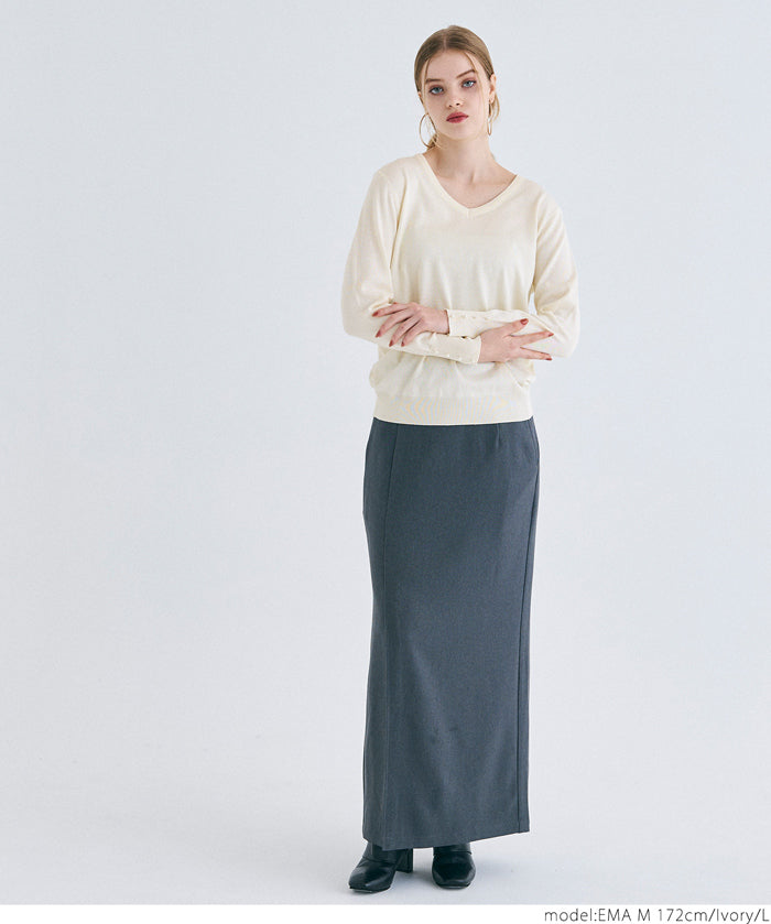 Pearl cuff V-neck knit