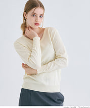 Pearl cuff V-neck knit