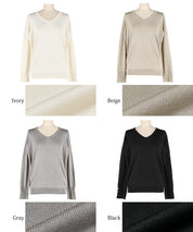Pearl cuff V-neck knit