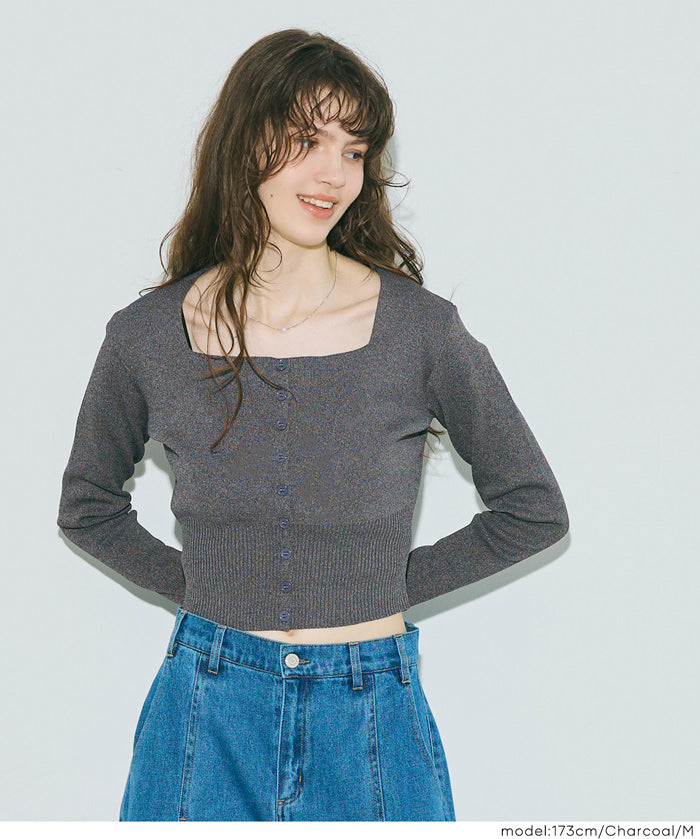 Cool Sweet Square Neck Long Sleeve Knit Cardigan