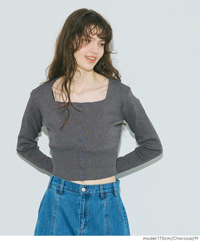 Cool Sweet Square Neck Long Sleeve Knit Cardigan