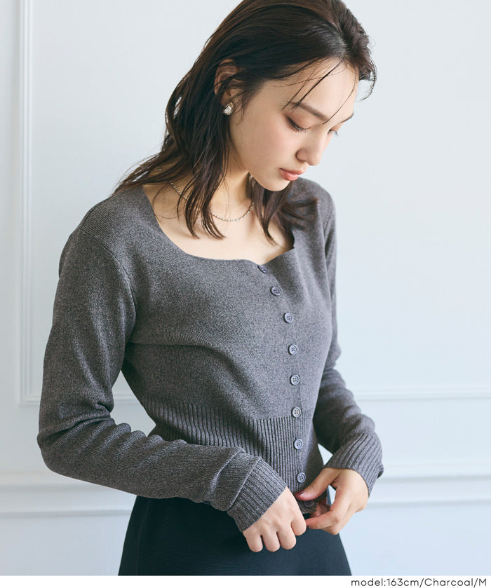 Cool Sweet Square Neck Long Sleeve Knit Cardigan