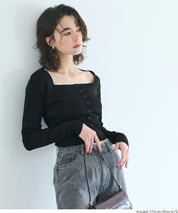 Cool Sweet Square Neck Long Sleeve Knit Cardigan