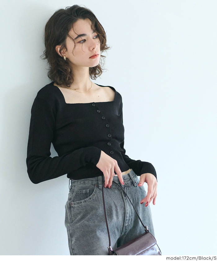 Cool Sweet Square Neck Long Sleeve Knit Cardigan