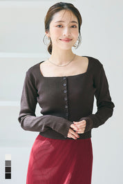 Cool Sweet Square Neck Long Sleeve Knit Cardigan