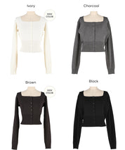 Cool Sweet Square Neck Long Sleeve Knit Cardigan