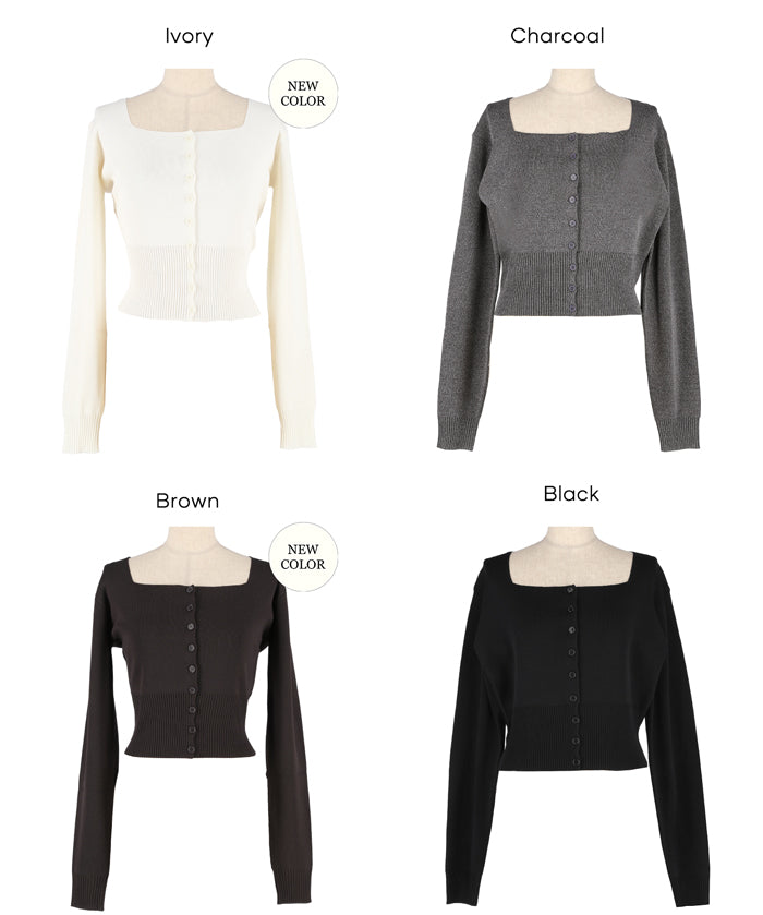Cool Sweet Square Neck Long Sleeve Knit Cardigan