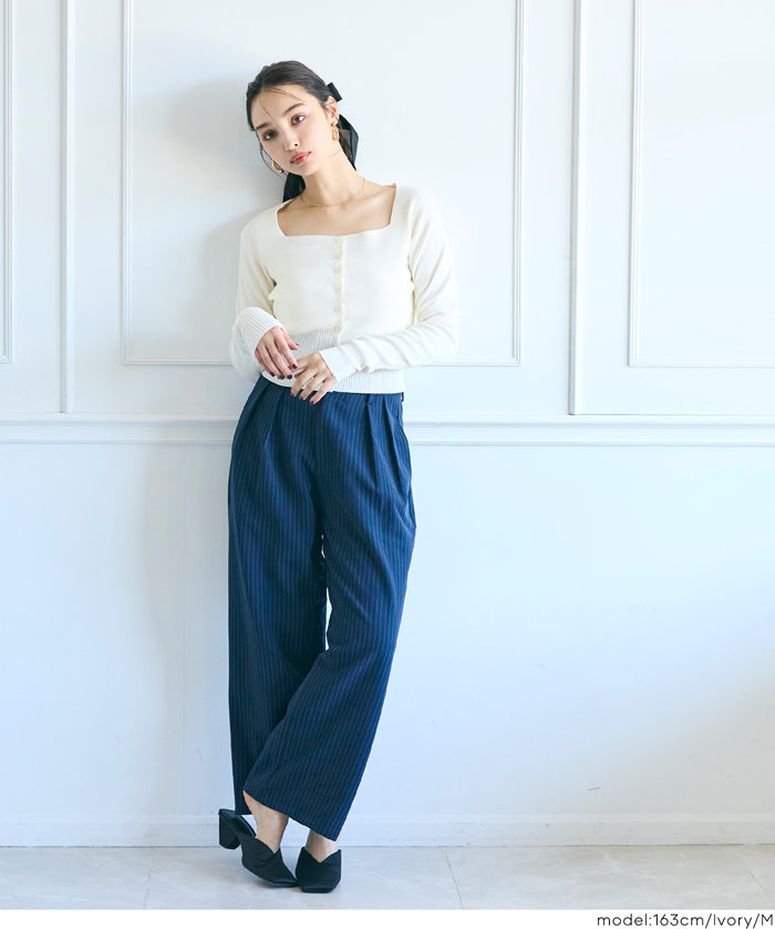 Cool Sweet Square Neck Long Sleeve Knit Cardigan