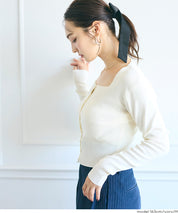Cool Sweet Square Neck Long Sleeve Knit Cardigan
