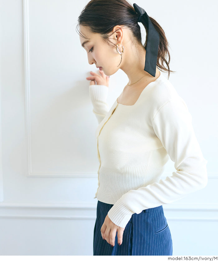 Cool Sweet Square Neck Long Sleeve Knit Cardigan