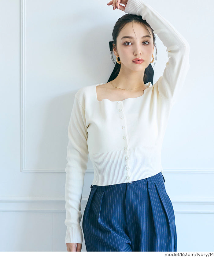 Cool Sweet Square Neck Long Sleeve Knit Cardigan