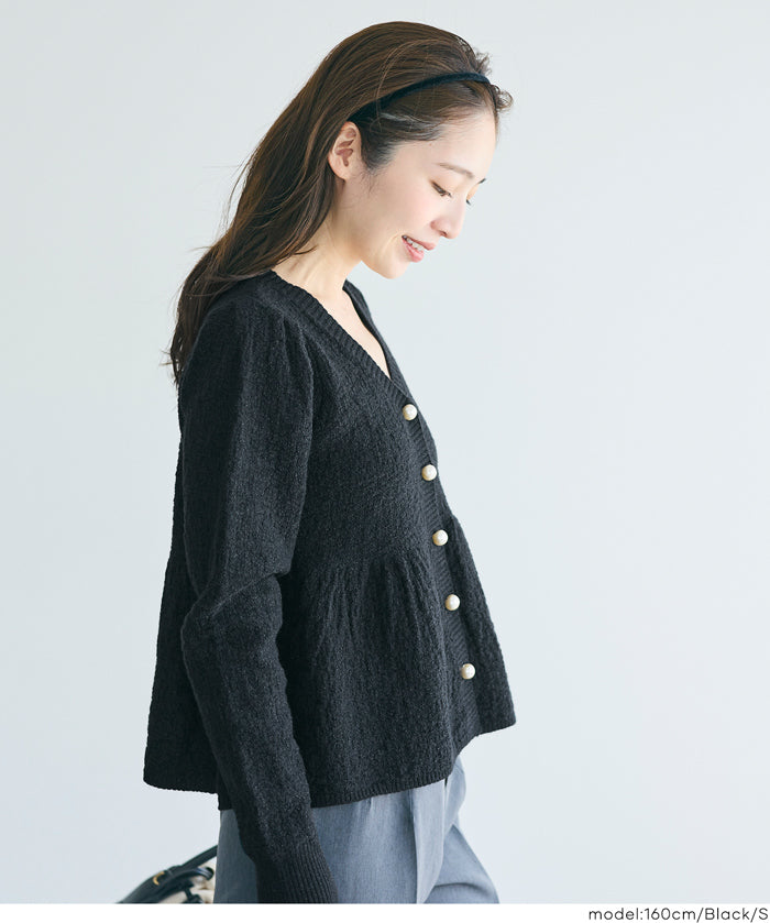 細閃針織V領開衫